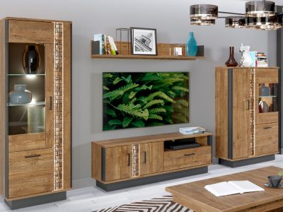 Современная стенка в салон с инкрустацией и подсветкой DORIAN R06