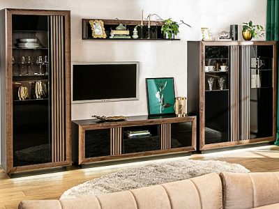 Телевизионная горка в цвете темное дерево с черным SAVONA